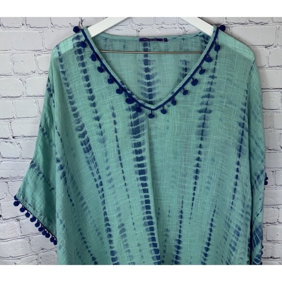 AMITA NATIHANI V-Neck Swim Cover-Up Tunic Top Tie-Dye Cotton Women's Medium - Picture 2 of 8